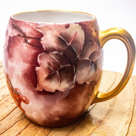 Antique T&V Limoges Porcelain Artist Signed Coffee Mug France - Picture 3 of 10